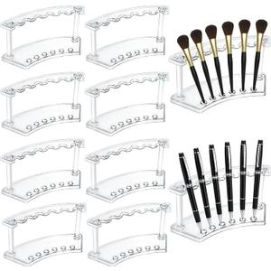SOUJOY 8 Pack Acrylic Pen Display Stand, 6-Slot Pen Holder Rack, Eyebrow Pen Stand, Makeup Brush Rack Organizer for School Office Home Store