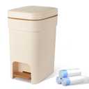 JiatuA Small Bathroom Trash Can with Lid Soft Close, 2.6 Gallon Step Garbage Can Slim Trash Bin Wastebasket for Kitchen Bedroom Office Living Room Toilet College Dorm, Cream