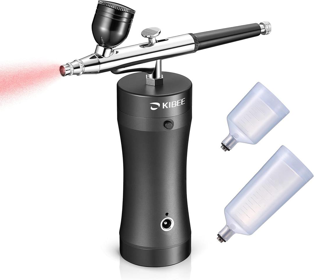 KIBEE Aibrush Rechargeable Handheld Mini Air Compressor Airbrush, Portable Cordless Airbrush Gun for Makeup, Tattoo, Nail Art, Face Paint, Model Painting,Cake Decor Black