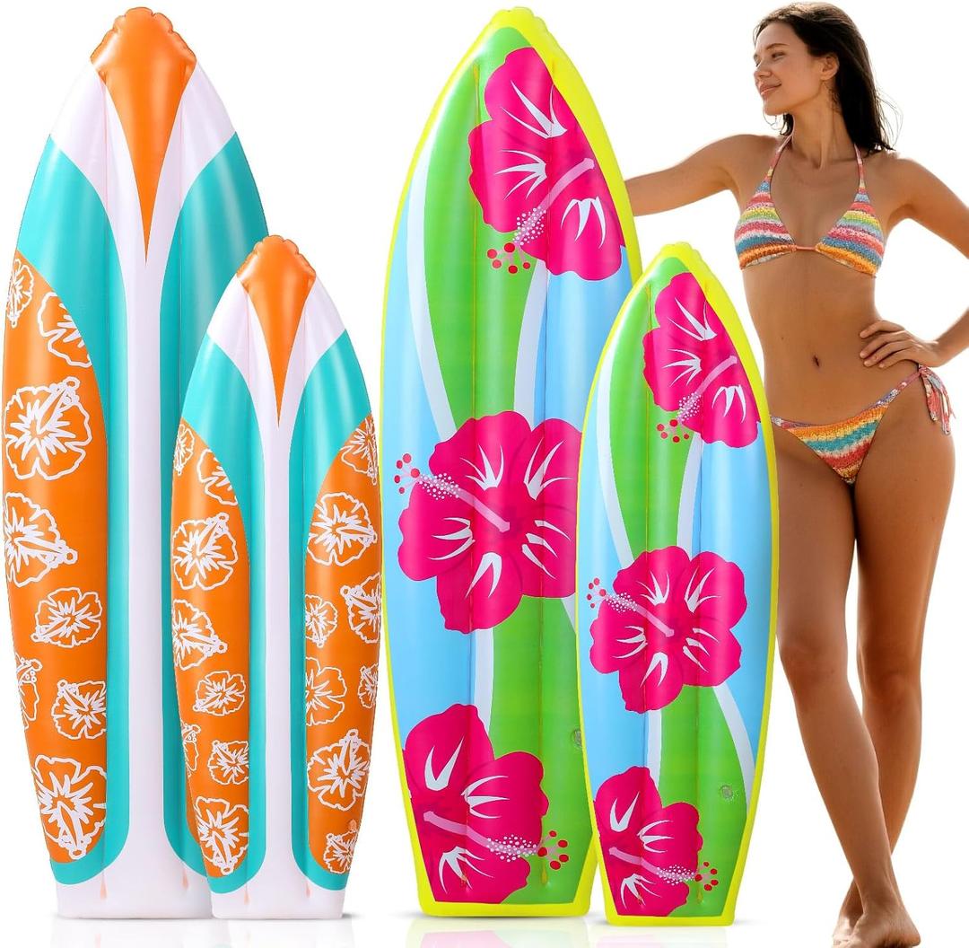 4 Pcs 59 Inch, 36 Inch Inflatable Surf Board Inflatable Luau Party Decorations Blow up Surfboard(Floral)