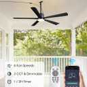 Netin 52" Outdoor Ceiling Fan with Light, IP65 Waterproof Black Gazebo Fan, Plug in Hanging Ceiling Fan, 3CCT Dimmable, 6 Speeds Outdoor Fan with Remote & APP Control for Patio, Pergola, Porch