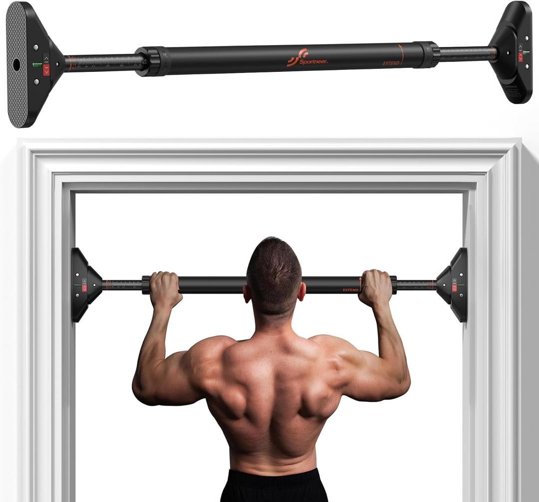 Sportneer Pull Up Bar: Strength Training Chin up Bar No Screws - Adjustable 29.5''-37''(75-94cm) Width Locking Mechanism Pull up Bar for Doorway - Max Load 440lbs for Home Gym Upper Body Workout, Non-slip