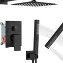 Shower Faucet Set Rainfall Shower System with Square Showerhead and Handle Set Fixture with 2 in 1 Function Handheld Sprayer Wall Mounted Trim Repair Kit Rough-in Valve 8 Inch Matte Black