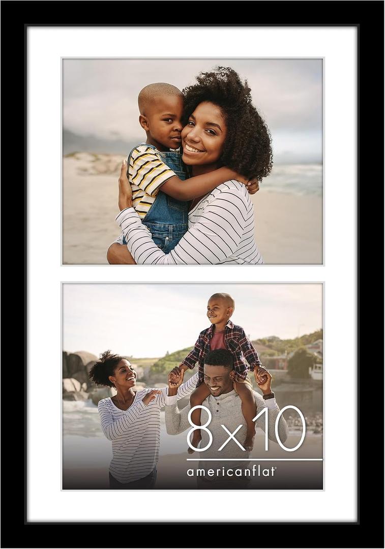 Americanflat 8x10 Double Picture Frame with Shatter-Resistant Glass - Fits Two 8x10 Photos or use as One 12x18 Poster Frame - Signature Collection - Collage Frames for Wall Display - Black