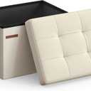 SONGMICS Mazie Collection - Small Folding Storage Ottoman, Foot Rest Stool, 12.2 x 16.1 x 12.2 Inches, 286 lb Load Capacity, for Living Room, Bedroom, Home Office, Dorm, Cream White ULSF102W01