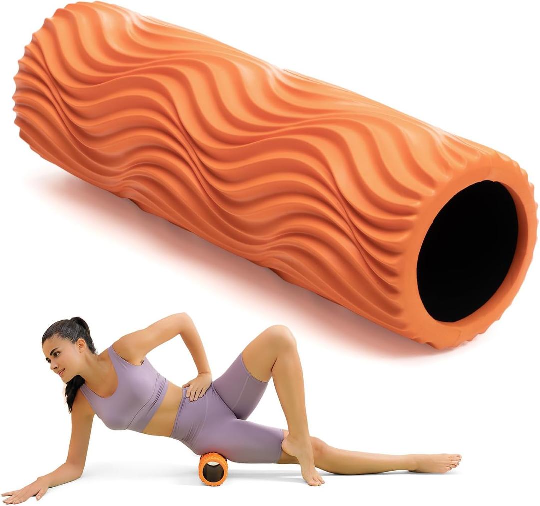 Foam Roller - Muscle Massage Roller for Back Pain & Stretching - Ergonomic Wide Wave Textured - Deep Muscle Massage Pilates Yoga, Athletics, Fitness Exercise for Whole Body (Orange)