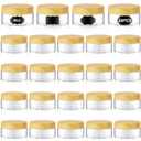 Dandat 24 Pcs 4 oz Plastic Jar Container with Wood Lid and Label Refillable Empty Round Clear PET Cosmetic Sample Slime Containers for Lotion, Cream, Ointments, Body Butter, Makeup Travel Storage