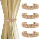 4 PCS Rope Curtain Boho Tiebacks Outdoor Rope Curtain Tie Backs Rustic Holdbacks Farmhouse Curtains Tiebacks Handmade Braided Curtains Holdbacks for Home Outdoor Bedroom Office Decorative (Brown)