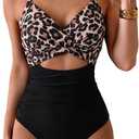 Eomenie Women's One Piece Swimsuits Tummy Control Cutout High Waisted Bathing Suit Wrap Tie Back 1 Piece Swimsuit Leopard, Size: L