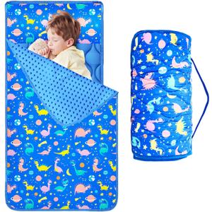 Oudain Nap Mat for Preschool Toddler Nap Mat with Removable Pillow and Blanket 55'' x 29'' Extra Large Sleeping Bag Roll up Kid Slumber Bag for Boy Girl for Kindergarten Daycare Camp