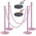kaiyomi 4Pcs Stanchions with Pink Velvet Ropes Set, 5 Feet Velvet Ropes and Posts Poles for Red Carpet Party Decoration and 360 Photo Booth (Pink)