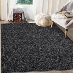 RUGSREAL 8x10 Washable Rug for Living Room Non-Slip Modern Abstract Area Rug Stain Resistant Large Bedroom Rug Contemporary Accent Throw Floor Carpet Solid Rug for Dining Room Home Decor, Black