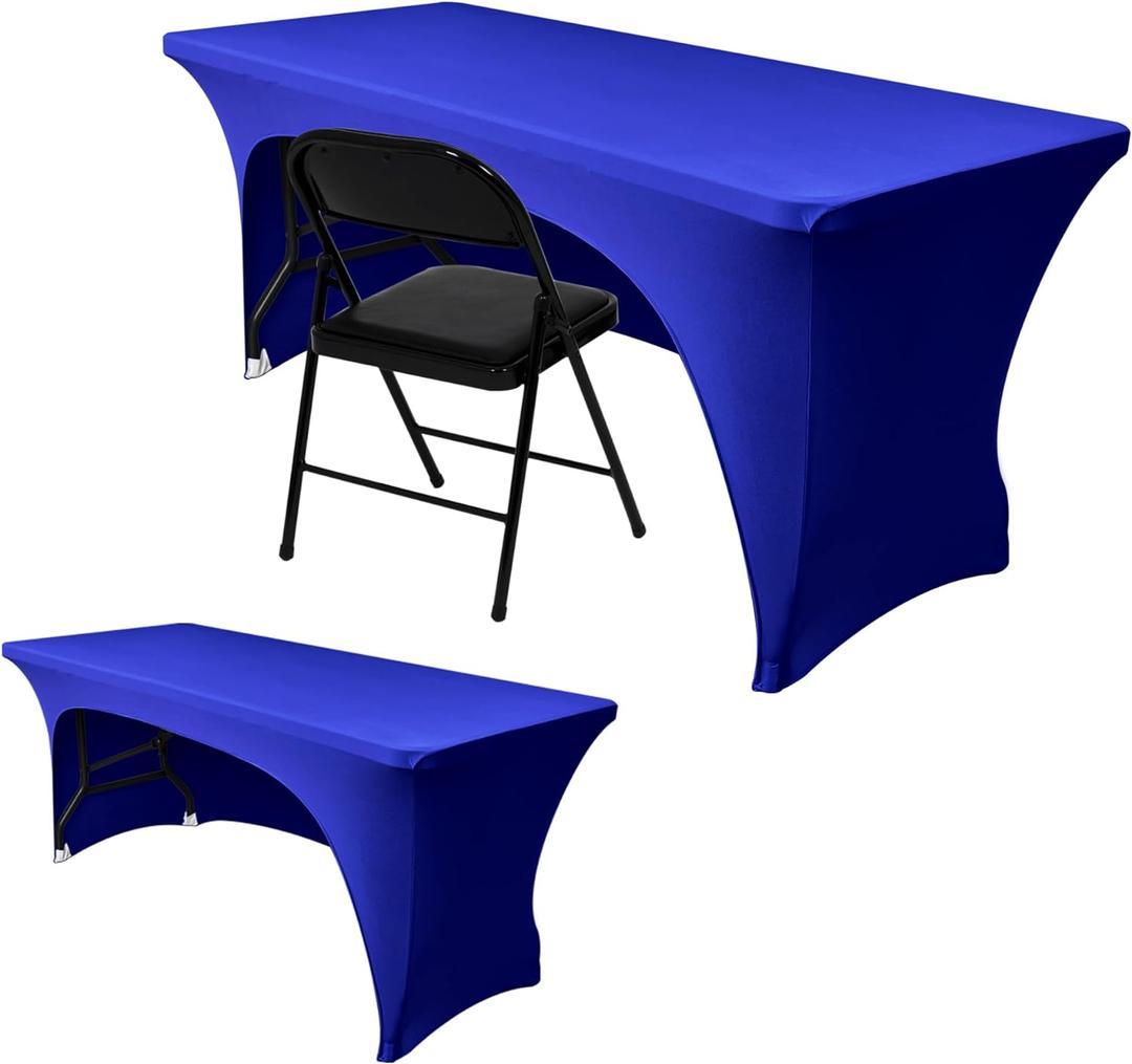 Nasitos 2 Pack Royal Blue Tablecloth 6 Foot-Open Back Fitted Spandex Table Covers 6ft, Washable Fabric Tablecloths, Wrinkle Resistant for Trade Show, Parties, Craft Show, Display, Wedding, Events