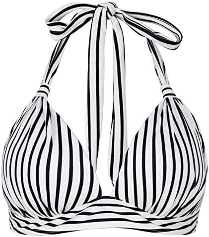 Women's Retro 50s Plaid Pattern Polka Dot Halter Molded Soft Pads Vintage Bikini Swimsuits Tops XL