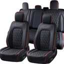 Coverado Leather Seat Covers Full Set for Ford F150F250F350F450(2015-2026)Waterproof Automotive Cushion Covers for Pick-Up Trucks Custom Fit for F150 SuperCrew&F250–F450 Super Duty Crew Cab(Red Line)