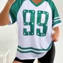 Jersey Shirts for Women Oversized Number Graphic Jersey Shirt Y2k Streetwear V Neck Short Sleeve Tee Tops (XL)