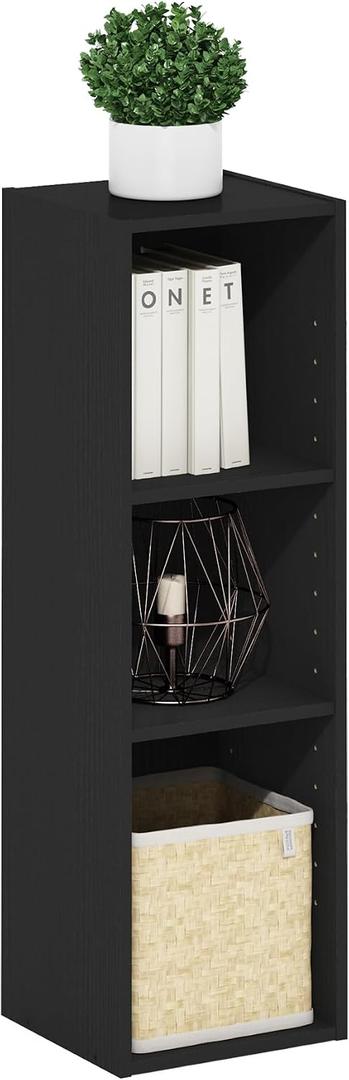 Furinno Fulda Book Shelf, 3-Tier Narrow Bookshelf, Bookcase with 10-in Width Storage Shelf, 9.3 x 9.8 x 31.5, for Living Room, Bedroom, Home Office, Darkwood, 3-Tier, 10W