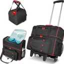 LIWSHWZ 2 Ball Bowling Bag with Wheels,Double Roller Bowling Ball Bag with Separate Breathable Shoe Compartment(Up To US Men Size 16),Plus Single Ball Tote and Thickened Floor Mat