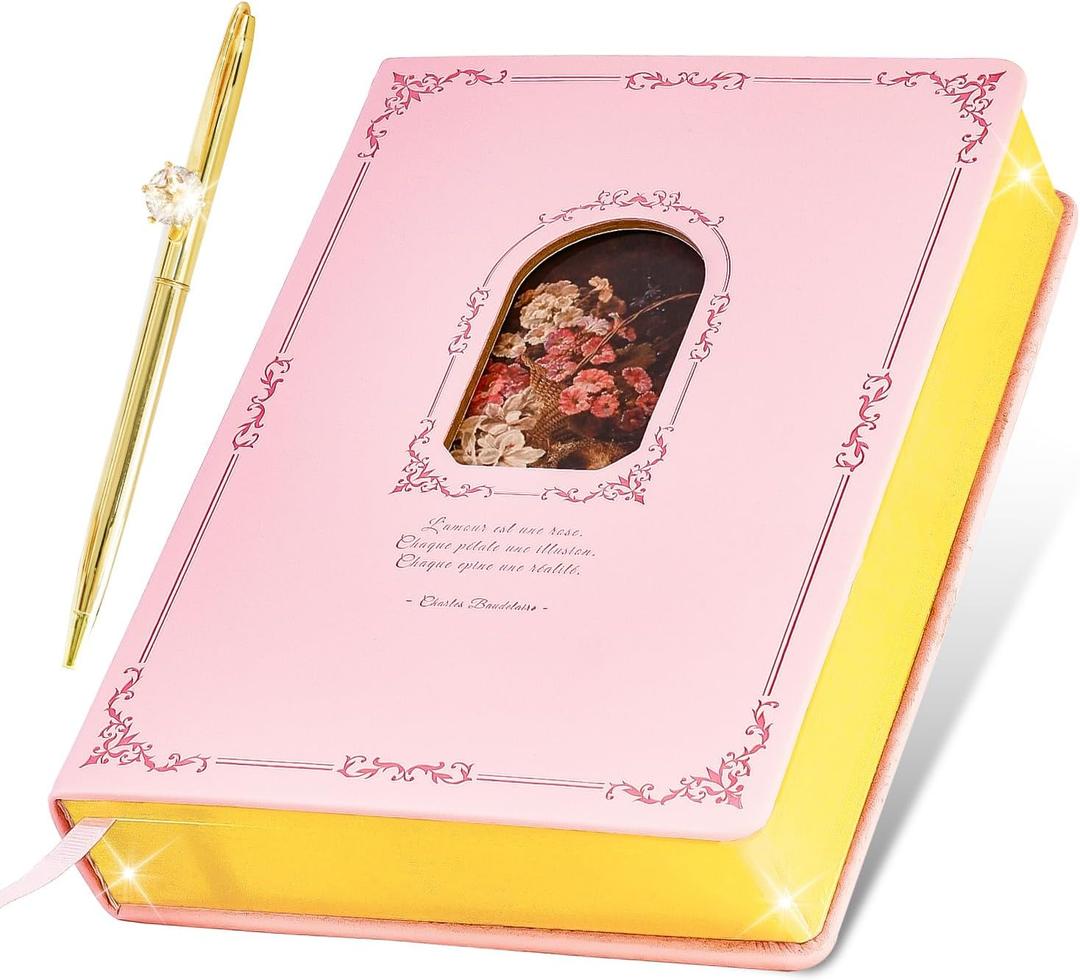 Thick Journal for Women & Girls, 360 Pages A5 Writing Journaling Notebook with Paintings, Women Journal for Writing, Vintage Journal with Gift Box & Pen for Girls Gift Ideas (Candy Pink)