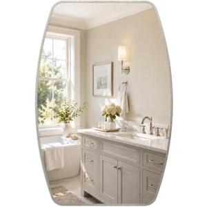 24x36 Inch Curved Rectangle Bathroom Vanity Mirror, Brushed Nickel