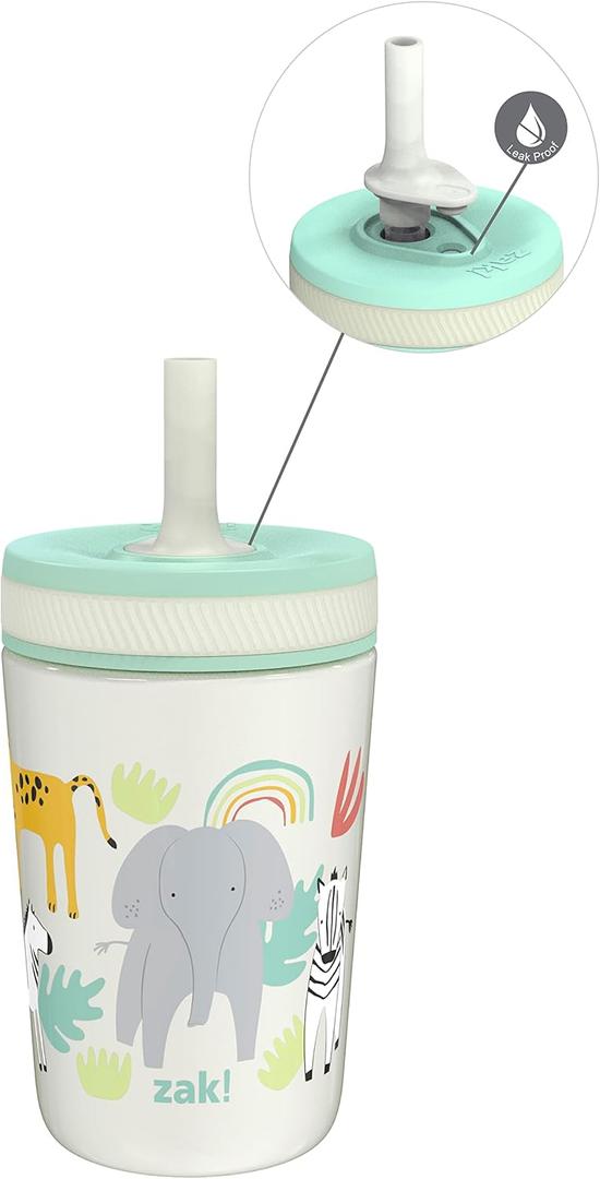 Zak Designs Kelso Toddler Cups For Travel or At Home, 12oz Vacuum Insulated Stainless Steel Sippy Cup With LeakProof Design is Perfect For Kids (Safari)