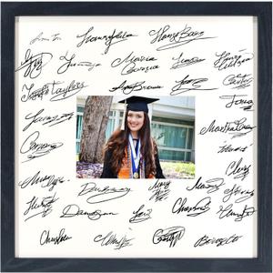 GraduatePro 14x14 Signature Picture Frame Board for 5x7 Photo with Signable Mat for Birthday Party Graduation Party Table Decoration Wedding Guest Book (Black)