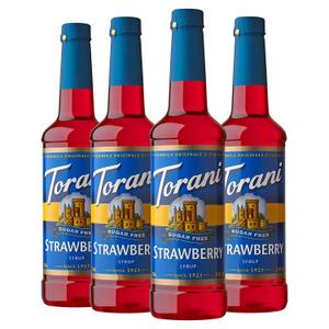 Torani Sugar Free Strawberry Flavored Drink Syrup, 25.4 fl oz (Pack of 4) (EXP 07/09/28)