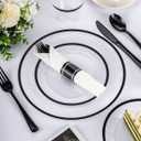 350Pcs Clear & Black Plastic Plates for Party, Disposable Dinnerware Set for 50 Guests,100 Plastic Plates,50 Cups, 50 Pre-Rolled Napkins with Cutlery for Party, Wedding, Christmas