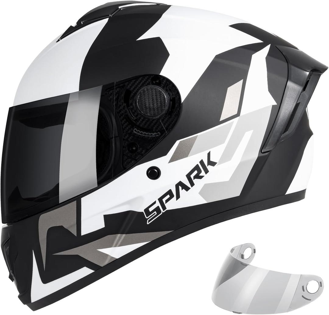 Full Face Motorcycle Helmet DOT Approved for Adults, Lightweight Street Bike Helmet with Ventilation, All-Season Riding Gear, Removable Washable Liner, Stylish Design for Men and Women (Large, Black White Camo)