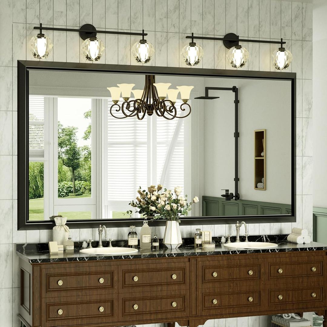 Black Bathroom Mirror for Wall, 60" x 36" Large Framed Rectangle Mirror with Beveled Stereoscopic Aluminum Alloy Frame, Wall Mirror for Hotel Double Vanity, Barber Shop (Horizontal/Vertical)