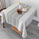 Waterproof Cotton Linen Washable Tablecloth Farmhouse Wrinkle Free Square Burlap Table Cloths 52x52 Inch Grey Heavy Weight Table Cover with Tassels for Kitchen Dinning Party Holiday