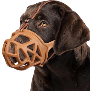 BARKLESS Dog Muzzle, Basket Muzzle for Biting, Chewing and Scavenging, Humane Cage Mouth Cover, Perfect for Grooming and Training Large Aggressive Reactive Dogs (L, Brown)