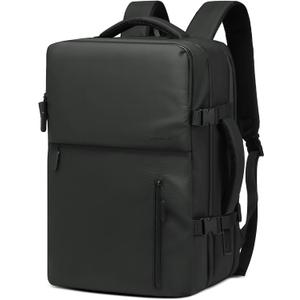Lay Flat Carry on Travel Backpack, 30L Airline Approved, Fits 16" Laptop, USB-C & USB-A, Water Resistant, Black