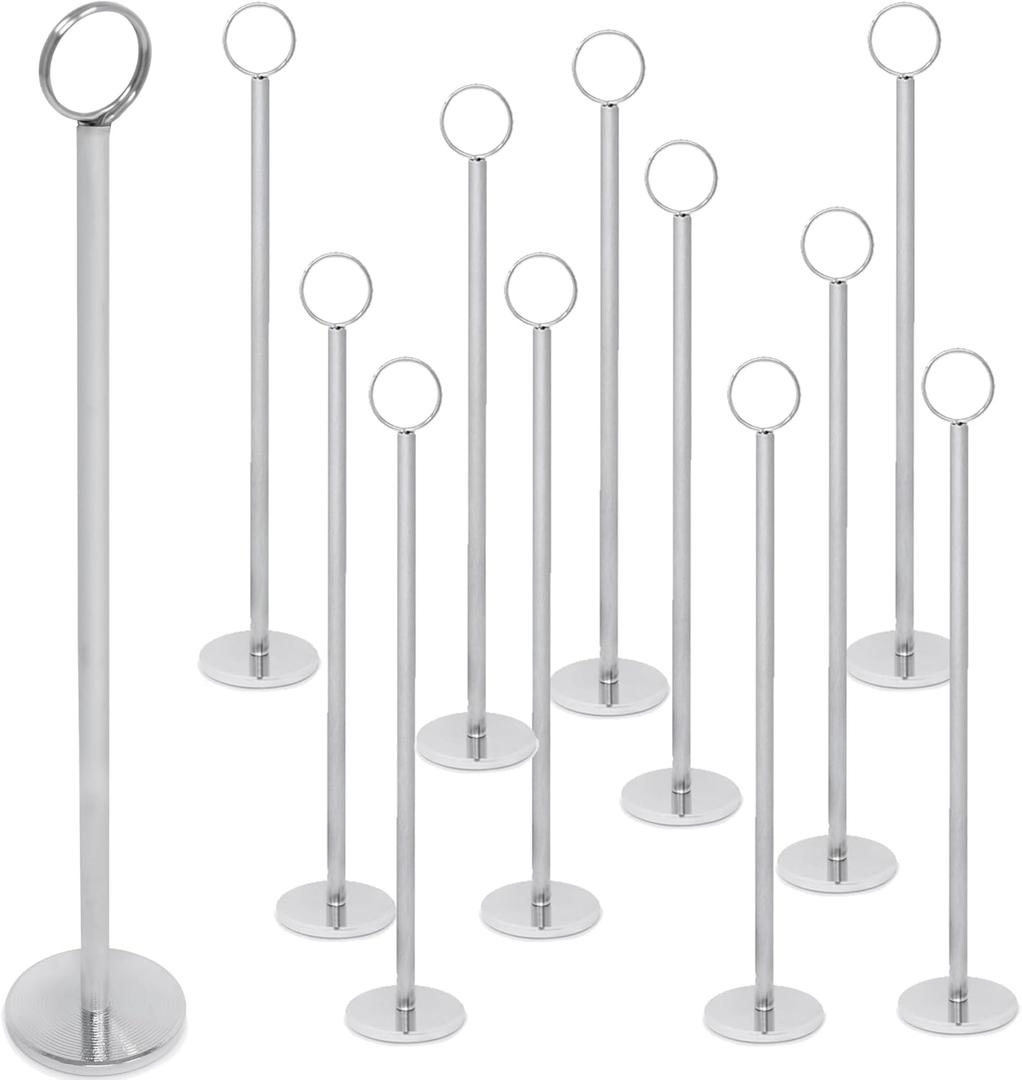 Gray Bunny Table Number Holders, 12 Pack (12in Tall) Metal Table Number Stands & Place Card Holders for Wedding Receptions, Banquets, Restaurants, Photos (Silver Chrome)