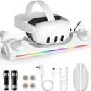 Charging Dock for Oculus Quest 3S/Quest 3, Magnetic Charging Station for Meta Quest 3S VR Headset & Controllers, with 2 Rechargeable 2100mAh Batteries, USB-C Charger and Cable, Supports LED Indicator