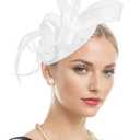 Women Kentucky hat derbys Fascinators Headband Tea Party Wedding Bridal Cocktail Ribbon Feathers Hair Clip White One Size