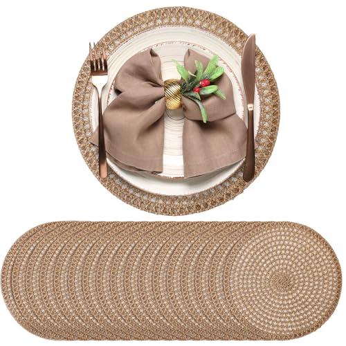 Gandeer 24 Pcs 13 Inch Round Burlap Placemat Boho Jute Woven Charger Bulk Rustic Vintage Natural Brown Heat Resistant Dining Table Mat for Wedding Farmhouse Craft Home Kitchen Summer Party Decoration