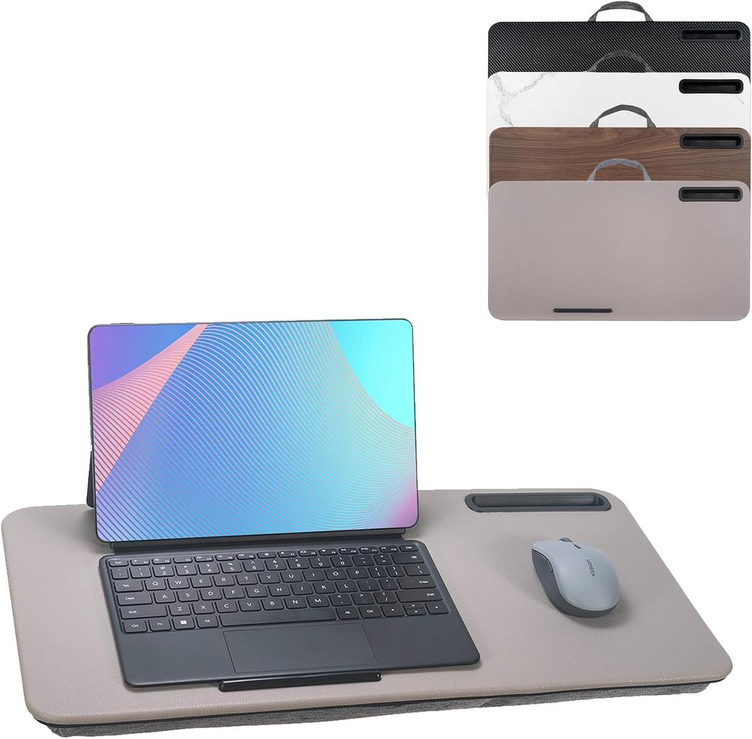 Portable Laptop Desk Fits Up to 16“ Laptops, with Tablet Slot, Built-in Cushion, Great for Home & Office,Lap Desk for Laptop,Lap Desk with Cushion (Gray, Large)