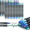 Blue Dual Tip Acrylic Paint Pens, Adult Artist Acrylic Paint Markers for Wood, Canvas, Stone, Rock Painting, Glass, Ceramic Surfaces 24 Color
