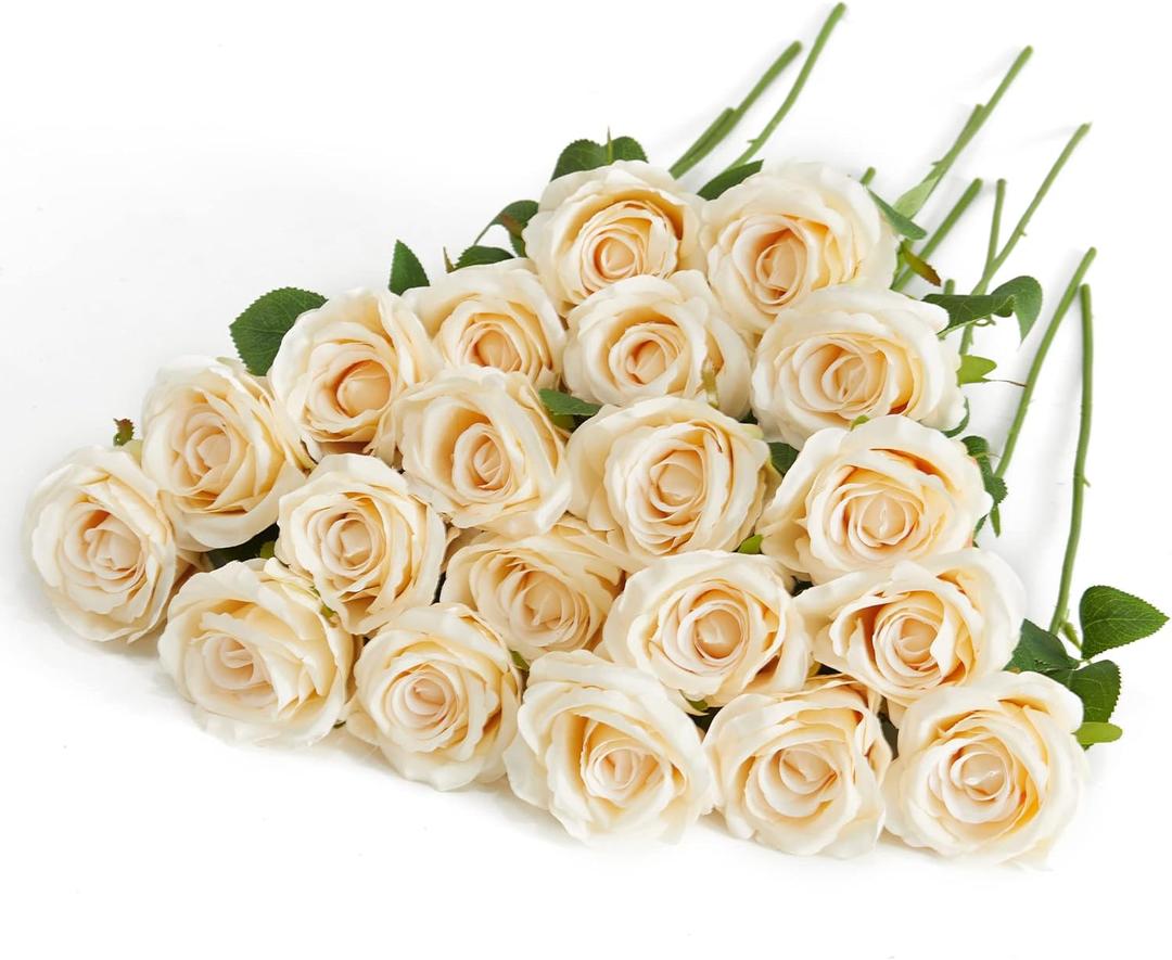 PARTY JOY 20PCS Artificial Flowers, Silk Flower Realistic Roses Bouquet Long Stem for Home Decor Wedding Decoration