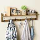 BAMEOS 35" L Wooden Coat Rack Wall Mount, Large Wall Coat Hooks with Shelf, Wall Hanging Shelf with 7 Dual Metal Hooks for Entryway, Bathroom, Kitchen, Living Room, Bedroom