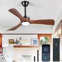 Ceiling Fans with Lights and Remote: 42-Inch Ceiling Fan 3 Blades Low Profile Outdoor - Walnut Ceiling Fans with Remote APP Control Quiet Reversible DC Motor for Patio Living Room