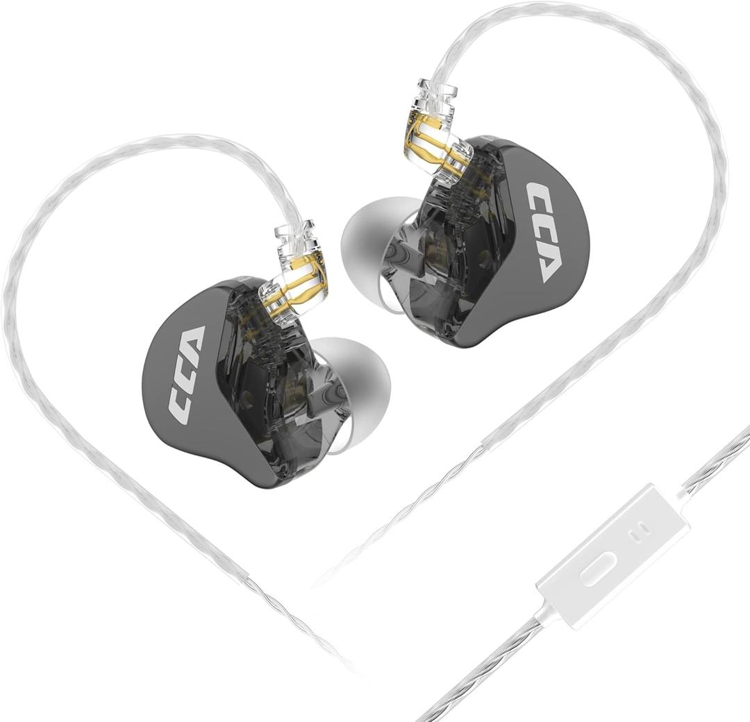 CCA CRA in Ear Monitor Earphone, Ultra-Thin Diaphragm Dynamic Driver IEM, Clear Sound & Deep Bass, Wired Earbuds with Mic and Tangle-Free Removable Cord (Black)