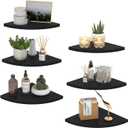 HORLIMER Floating Corner Shelf Wall Mount, Set of 6 Rustic Wood Corner Wall Shelves for Bedroom, Living Room, Bathroom, Kitchen (Black) (Fan-Shaped)