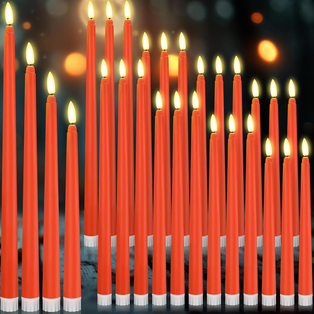 24 Pcs Flameless LED Taper Candles Battery Operated Candles 8.58'', 9.69'', 10.98'', 12.91'', 12.8'' Flameless Candlesticks Flickering for Halloween Christmas Church Wedding(Orange)