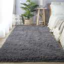 Area Rugs for Bedroom Living Room: 4x6 Grey Fuzzy Shag Shaggy Rug - Soft Plush Furry Bedside Dorm Throw Rug - Indoor Floor Carpet for Kids Girls Boys Home,Dark Gray