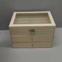 AUTOARK Leather Clear Lid 24 Piece Eyeglasses Storage and Sunglass Glasses Display Drawer Lockable Case Organizer,Beige,MKAW047