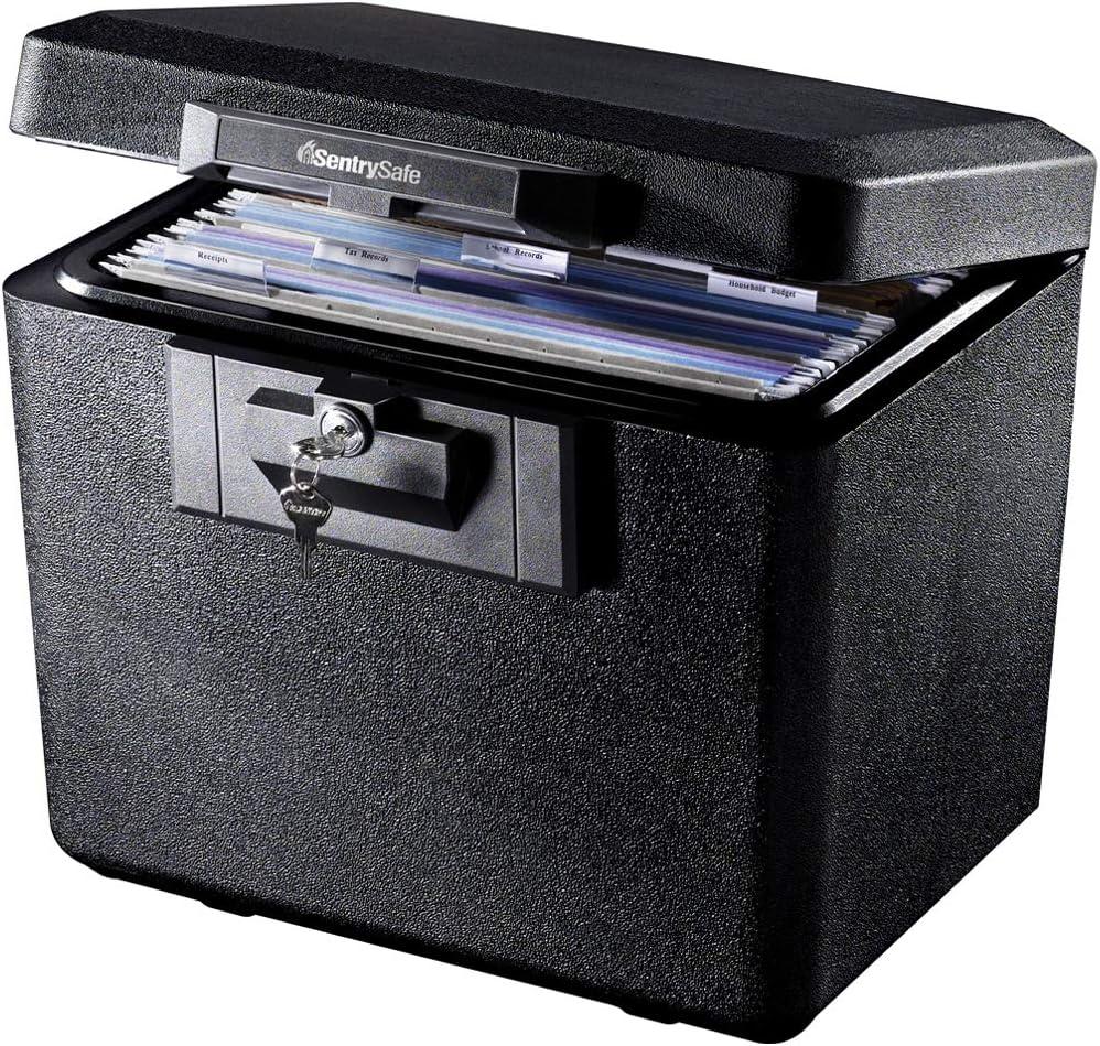 SentrySafe Black Fireproof Document Box with Key Lock, Safe Secures Files and Documents for Home or Office, 0.61 Cubic Feet, 13.6 x 15.3 x 12.1 inches, 1170