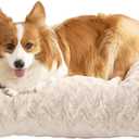 EHEYCIGA Washable Large Dog Bed for Crate 35x23 Inch, Reversible Kennel Pad for Dogs Weight Up to 45 lbs, Plush and Comfy Pet Sleeping Mat, Beige