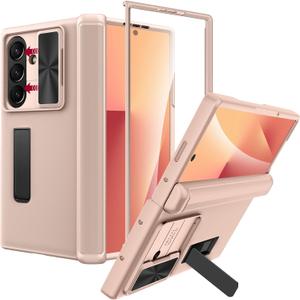 Miimall for Samsung Z Fold 7 Case with Hinge Protector, Camera Cover, Built-in Screen Protector & Hidden Kickstand, Slim Rugged Full-Body Military Protection Fold 7 Case Gold